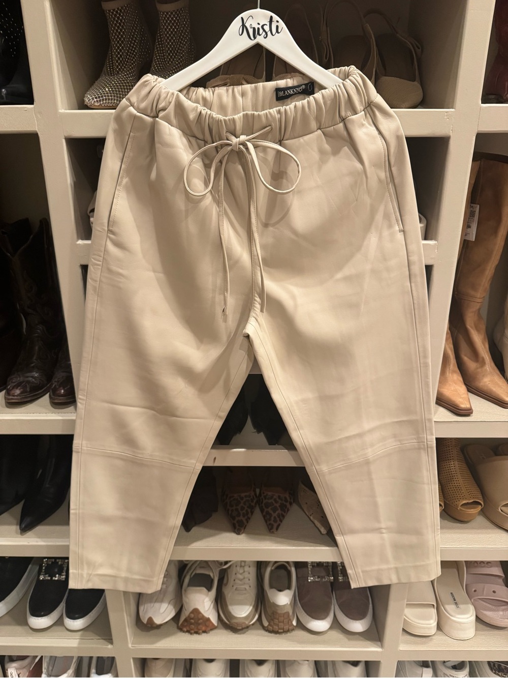 Blank NYC Cream Faux Leather Drawstring Jogger Pants - Relaxed Fit